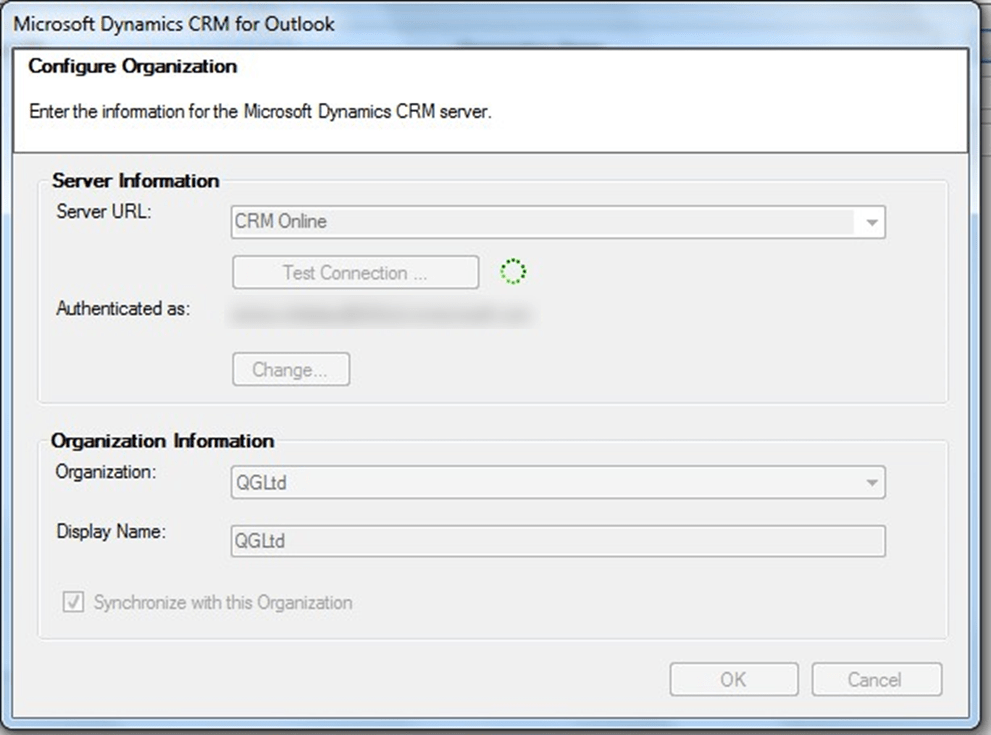 Enter the information for the Microsoft Dynamics CRM server